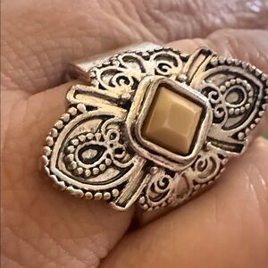 Vintage-Inspired Silver and Tan Ring